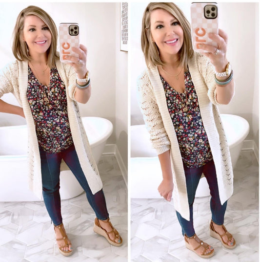 Maurices Pointelle Open Stitch Duster Cardigan (XS)