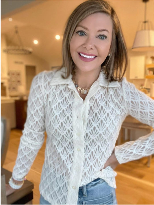 LOFT New Lace Shell Button Down Shirt (XS)