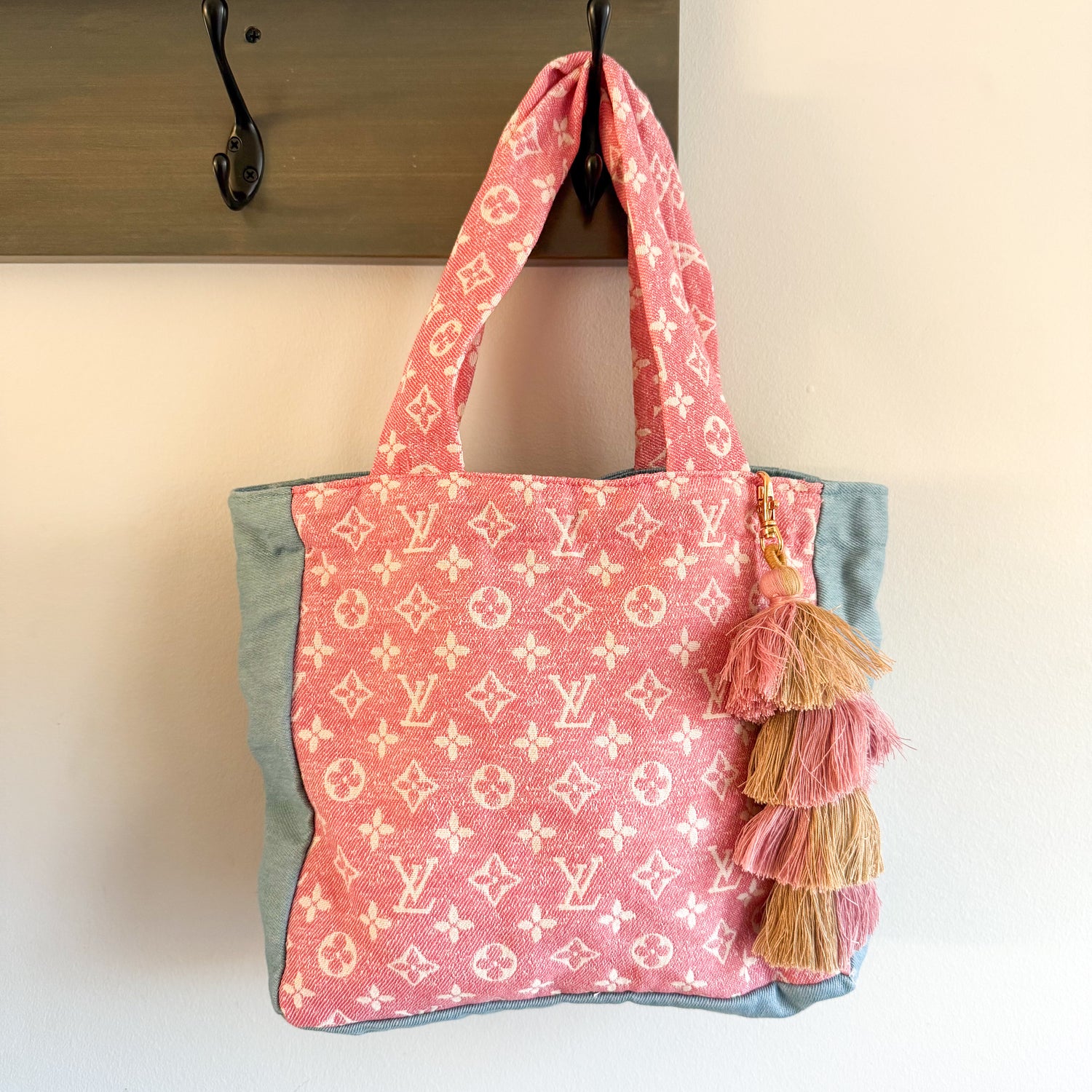Miami Buy the Bag Louis Vuitton Pink Denim Repurposed Tote Bag Small