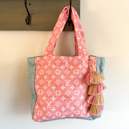 Miami Buy the Bag Louis Vuitton Pink Denim Repurposed Tote Bag Small