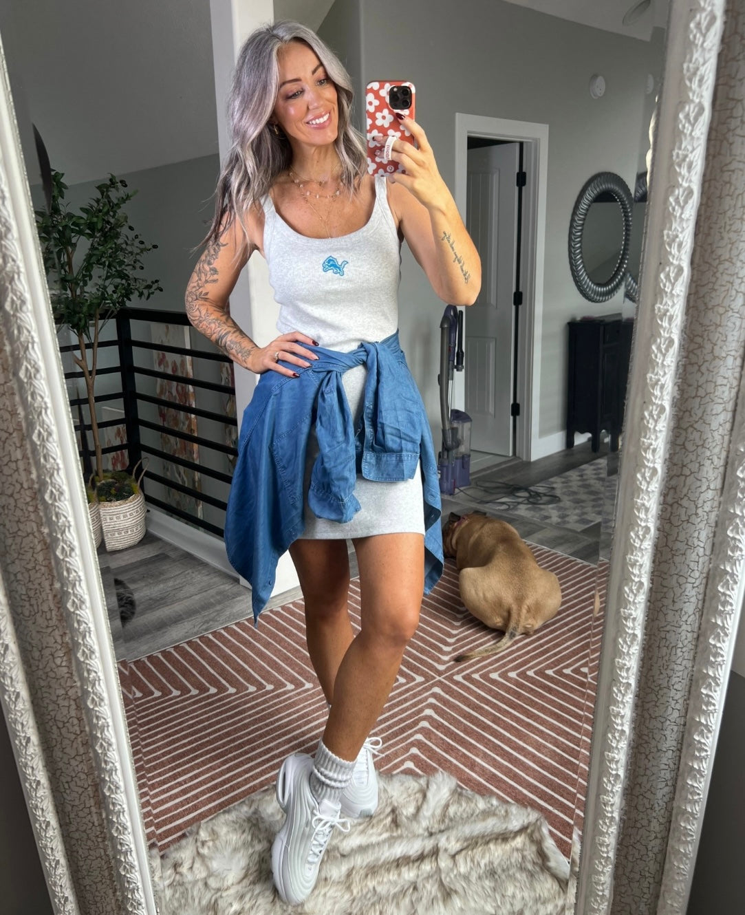 Abercrombie & Fitch Detroit Lions Bra-Free Essential 90s Rib Mini Dress (M tall)