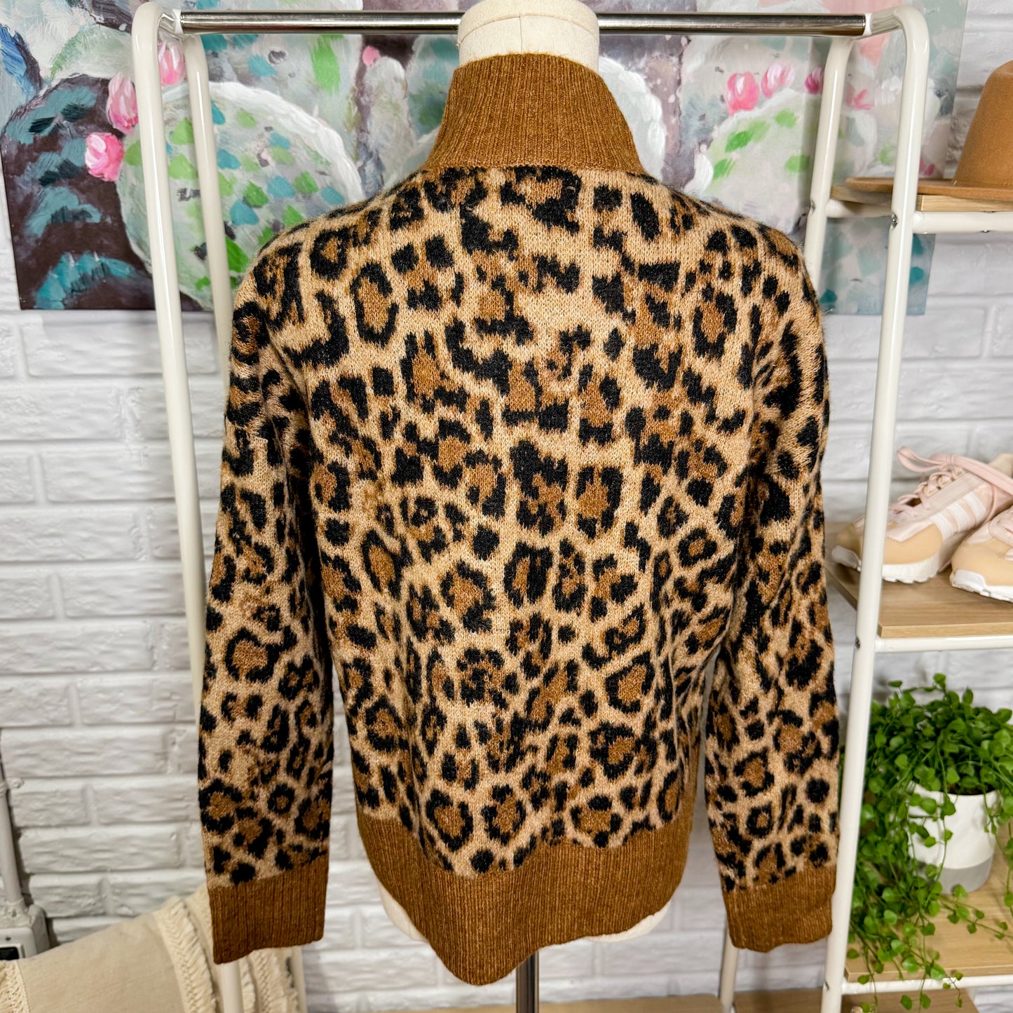 LOFT New Leopard Print Modern Mock Neck Sweater (XS)