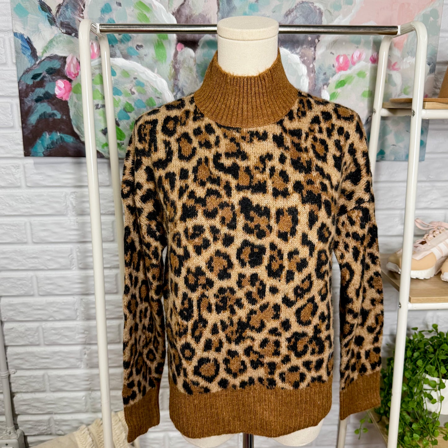 LOFT New Leopard Print Modern Mock Neck Sweater (XS)