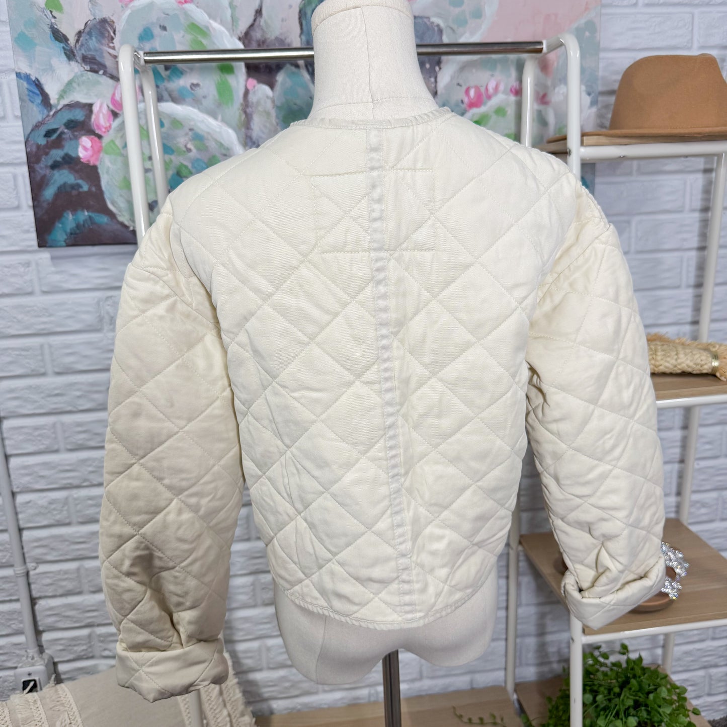 American Eagle Cream Quilted Jacket (XS)