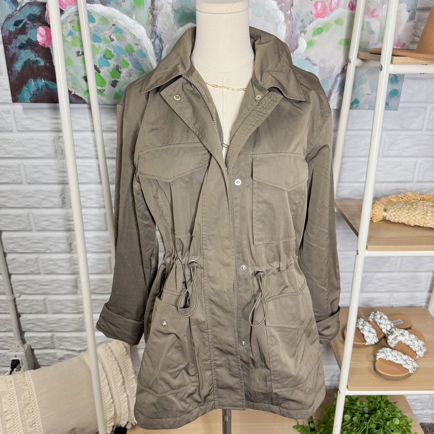 Lou & Grey Water Resistant Olive Utility Jacket (XS)
