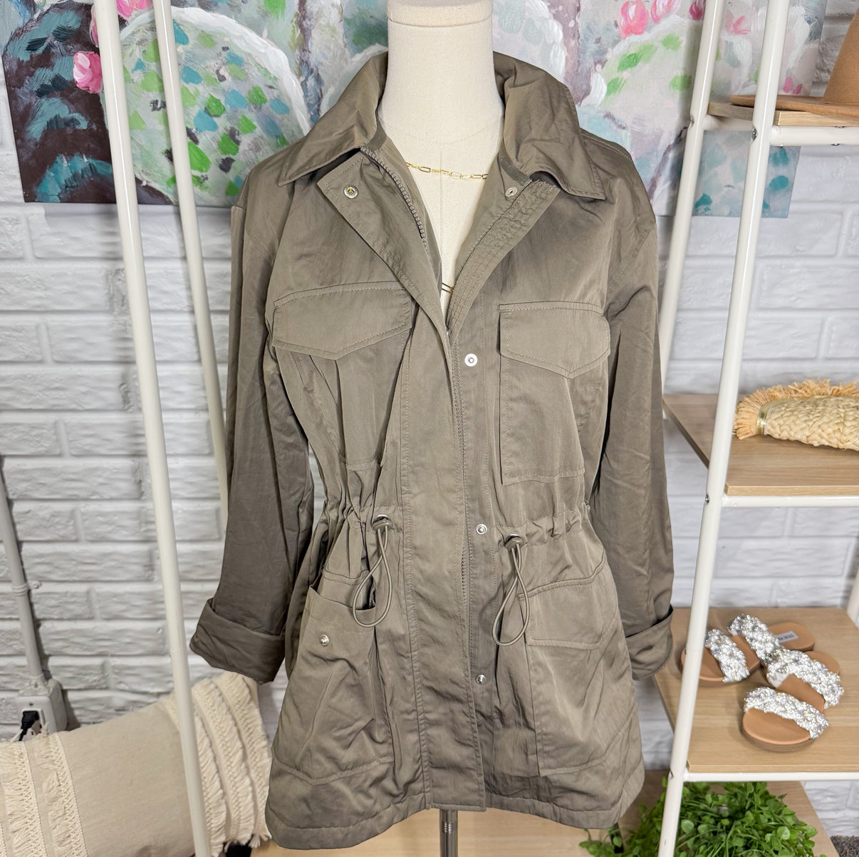 Lou & Grey Water Resistant Olive Utility Jacket (XS)