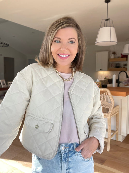 American Eagle Cream Quilted Jacket (XS)