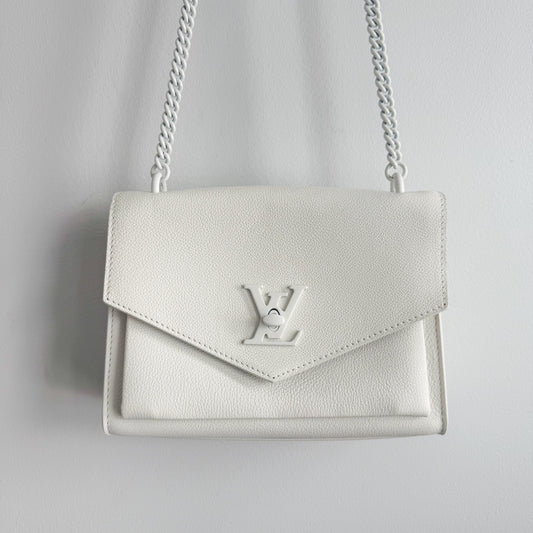 Louis Vuitton Soft Calfskin Mylockme Chain Crossbody Bag BB White