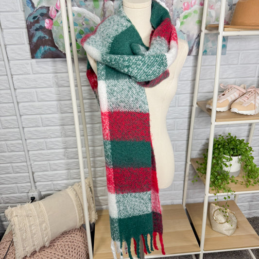 LOFT Cozy Red/Green Plaid Blanket Scarf