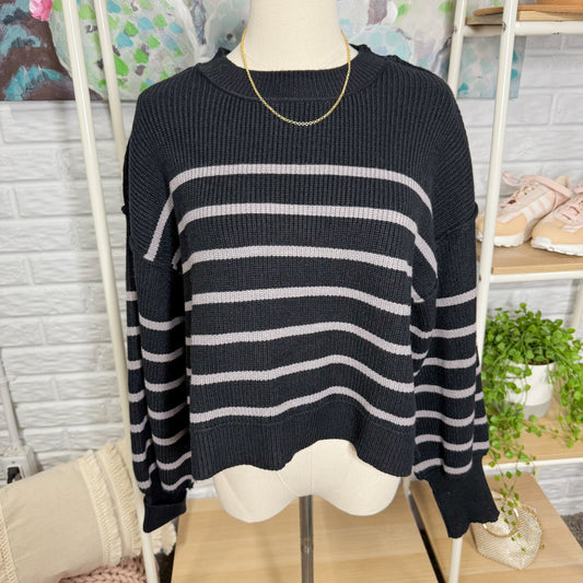 Black Knit Grey Striped Sweater (M)