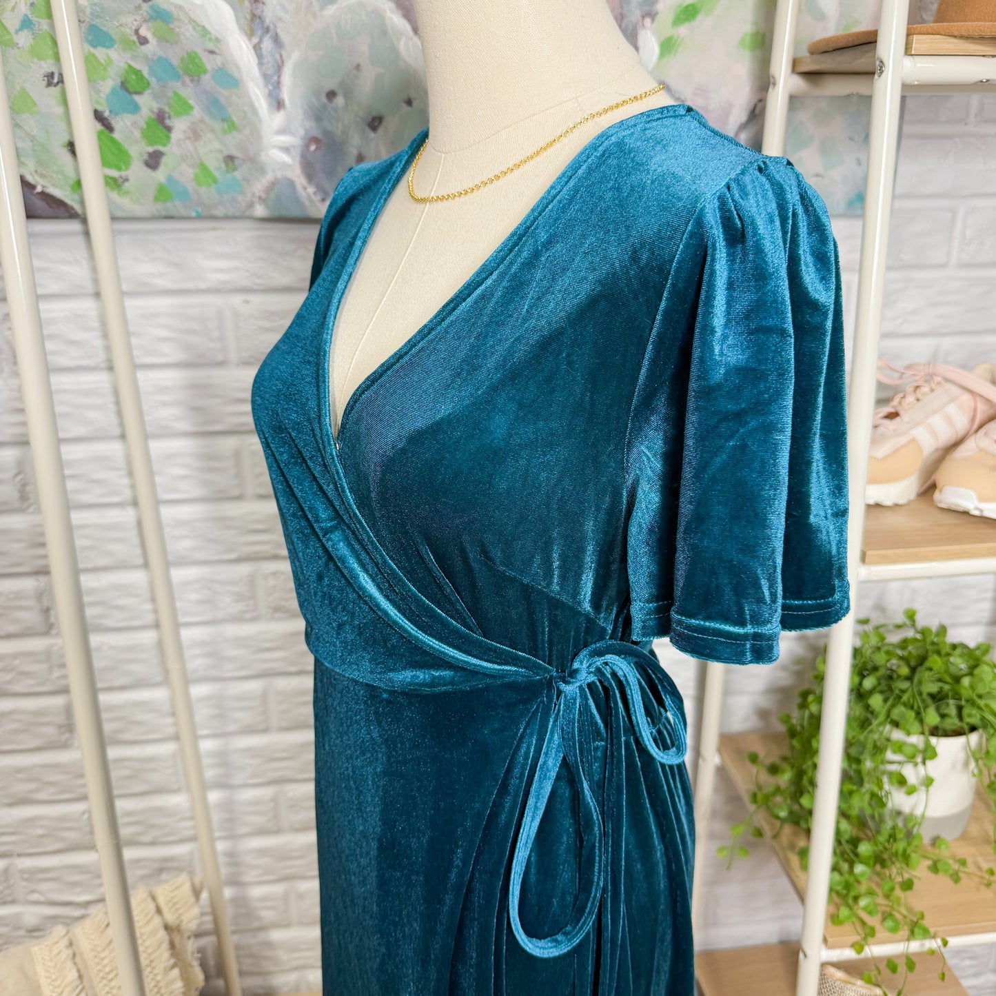 Berrygo Blue Velvet Wrap Maxi Dress (M)