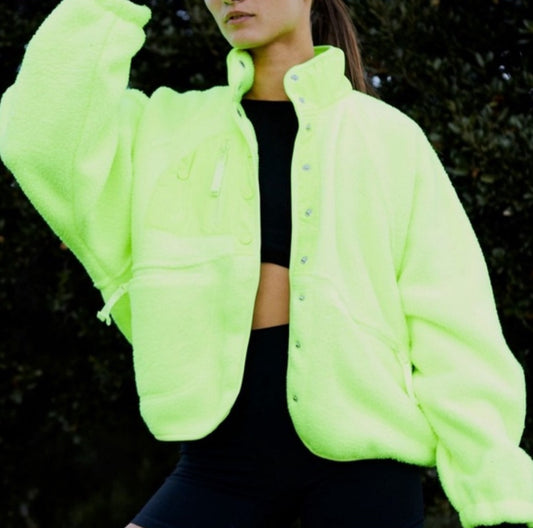 FREE PEOPLE NWOT Hit the Slopes Neon Fleece Jacket (M)