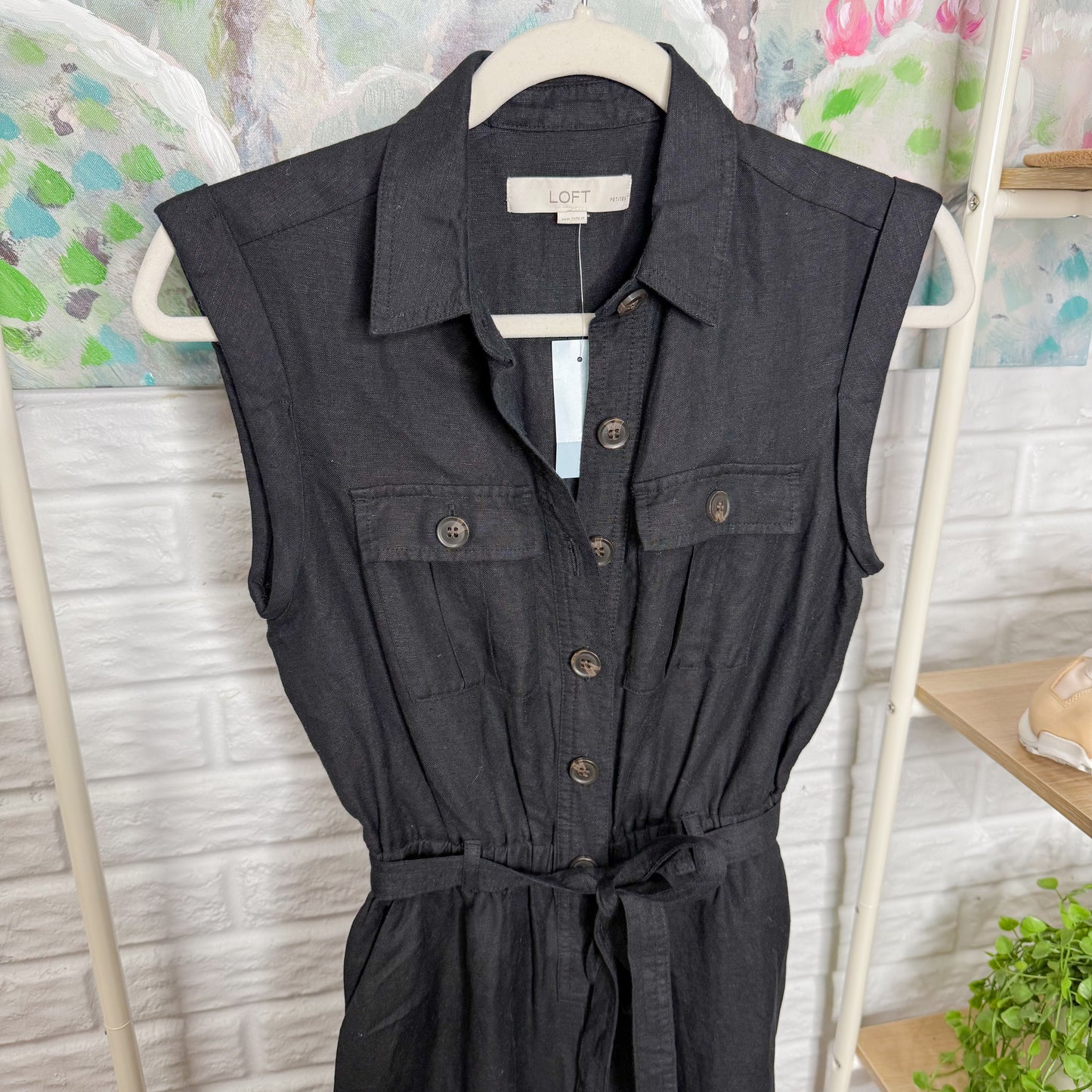 LOFT New Linen Black Button Wide Leg Jumpsuit (XSP)