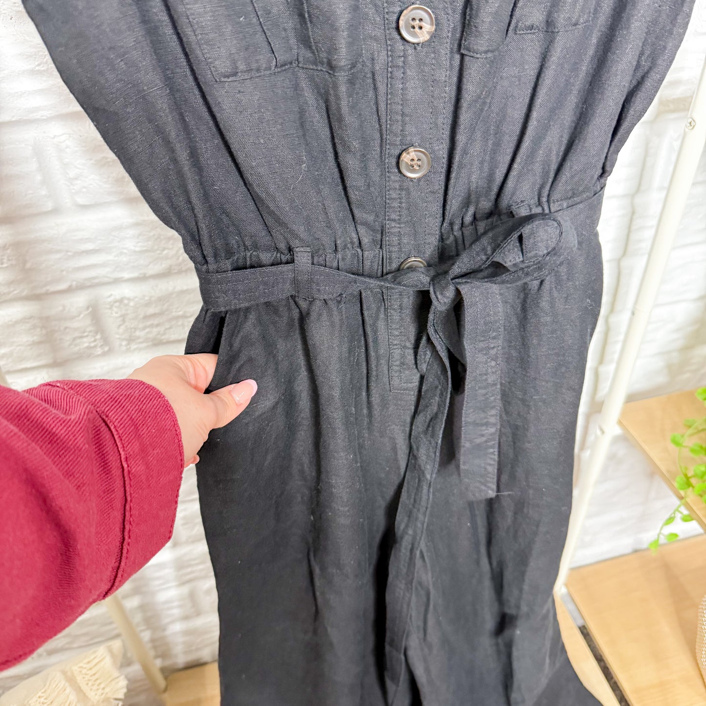 LOFT New Linen Black Button Wide Leg Jumpsuit (XSP)