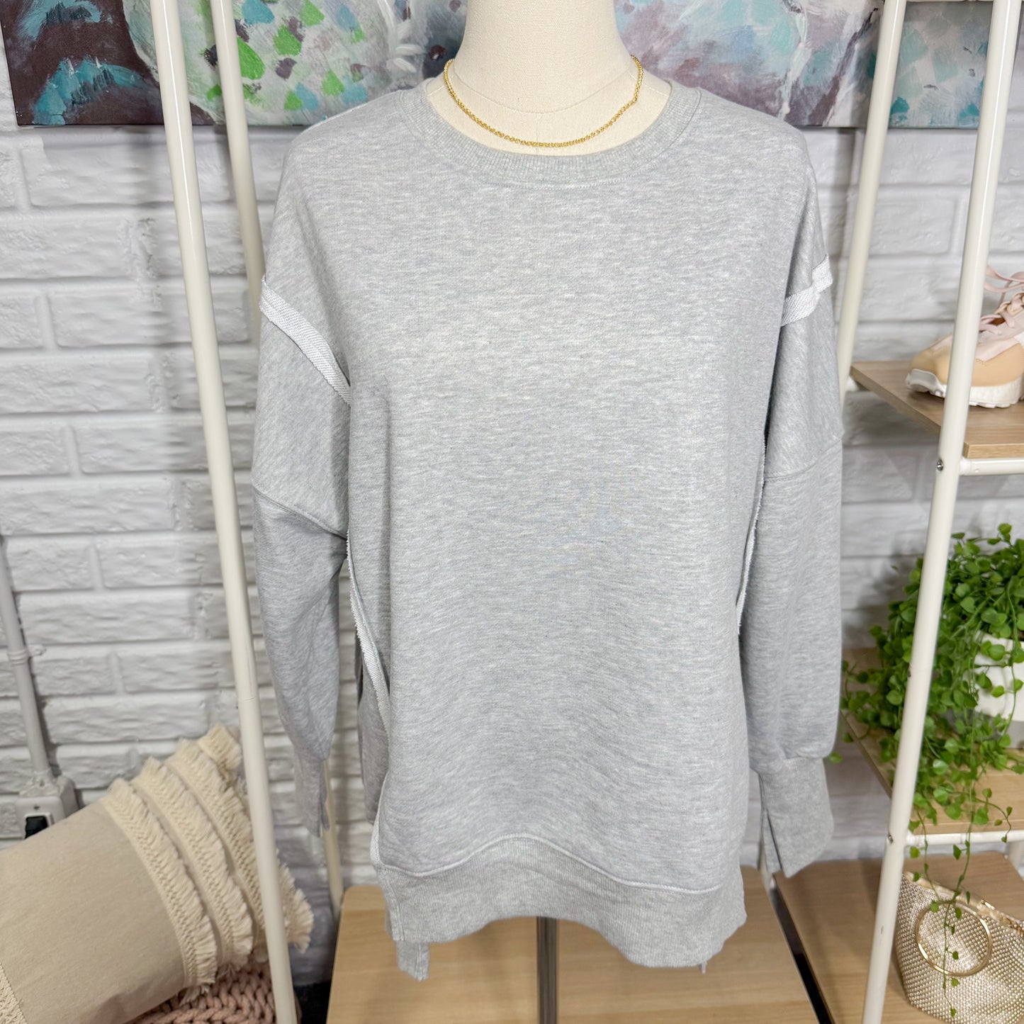 Caracilia Grey Oversized Pullover Sweatshirt (XS)