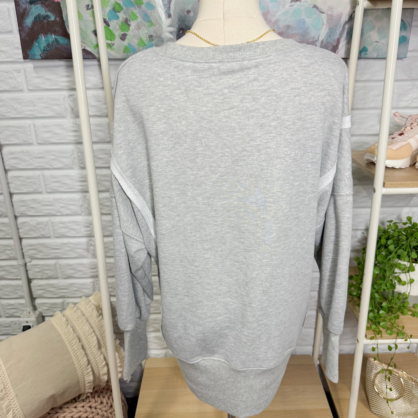 Caracilia Grey Oversized Pullover Sweatshirt (XS)