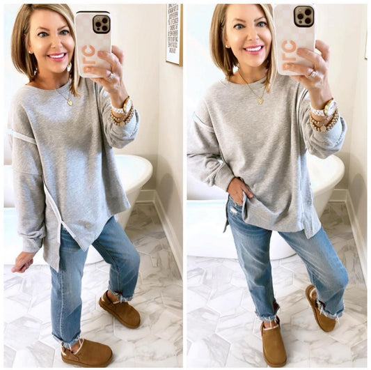 Caracilia Grey Oversized Pullover Sweatshirt (XS)