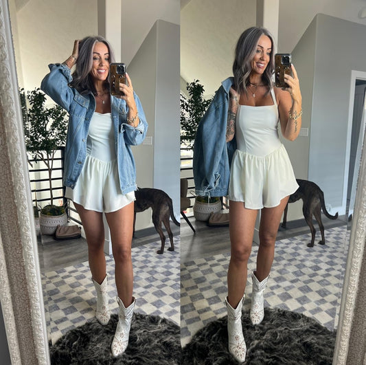Qinsen New Ivory Square Neck Romper (M)