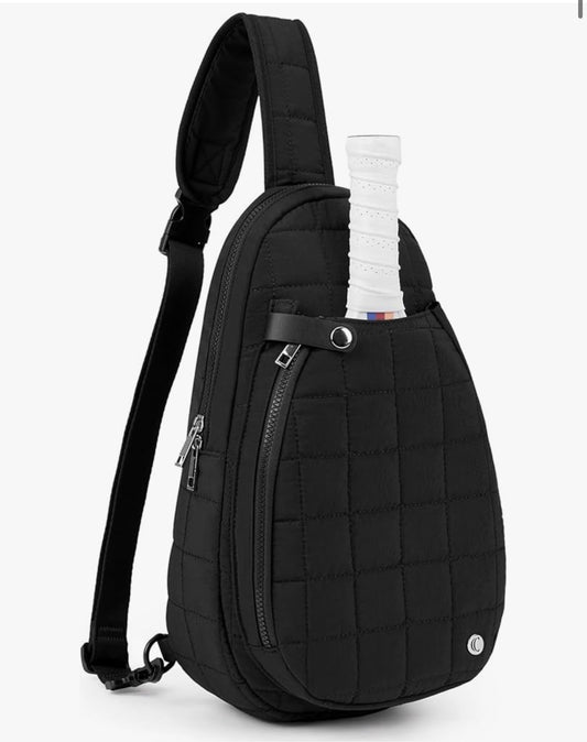 New Black Quilted Pickleball Crossbody Sling Bag