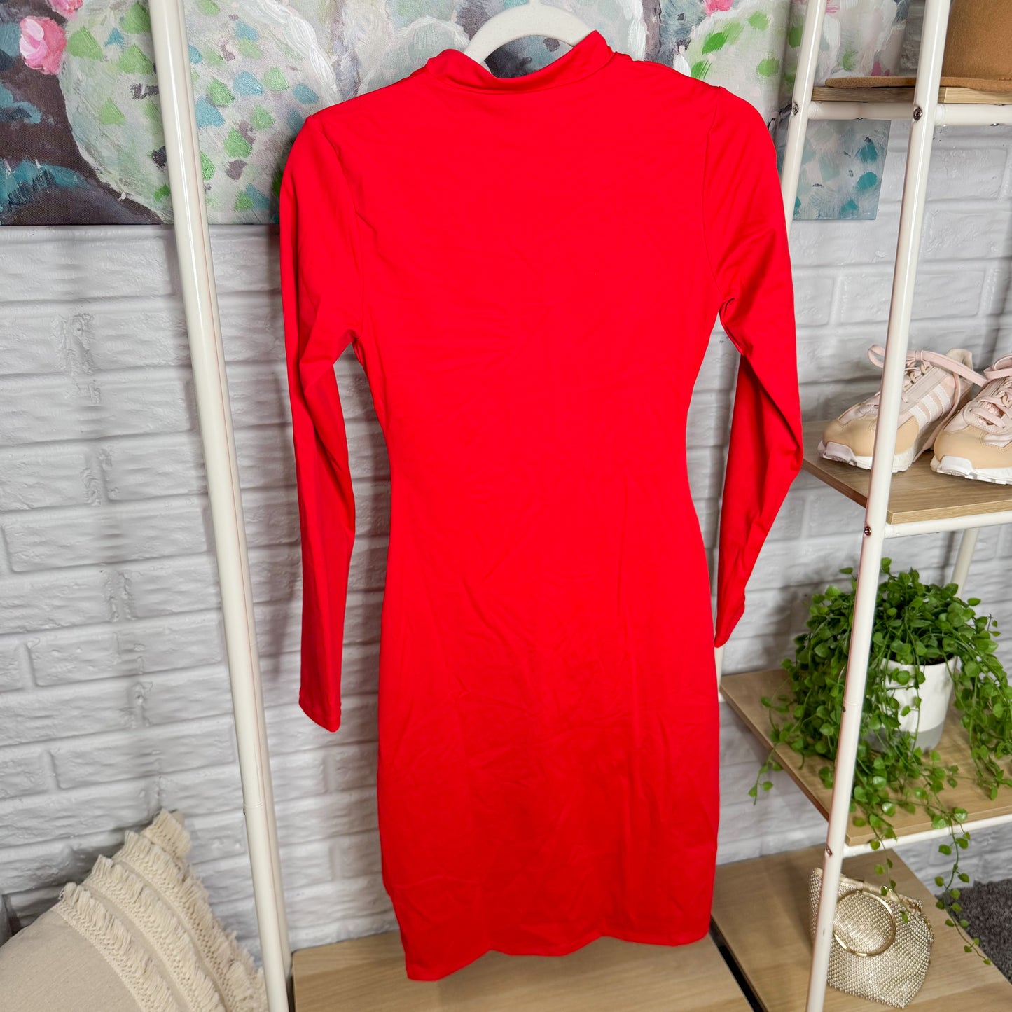 Popilush New Red Zipper Long Sleeve Shapewear Dress (M)