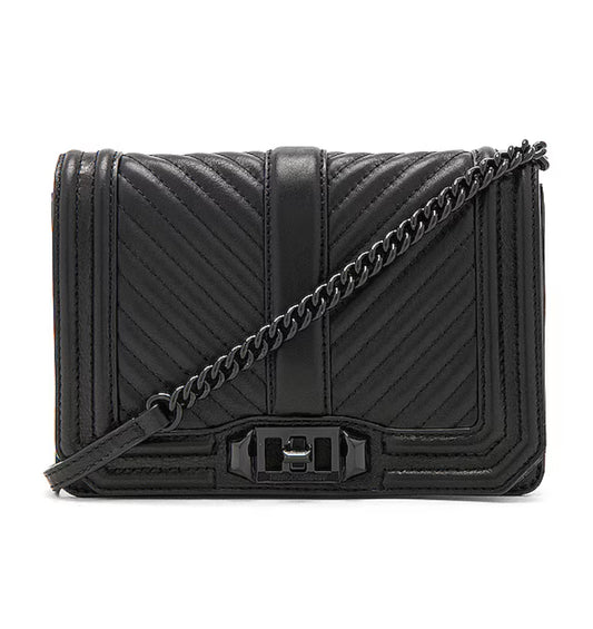Rebecca Minkoff Chevron Quilted Small Love Crossbody Bag in Black