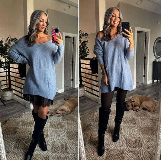 Saodimallsu Oversized Blue Sweater Dress (M)