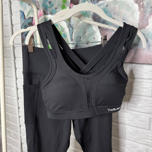 Yvette Black Matching Sports Bra + High-Waisted Leggings (M/L)