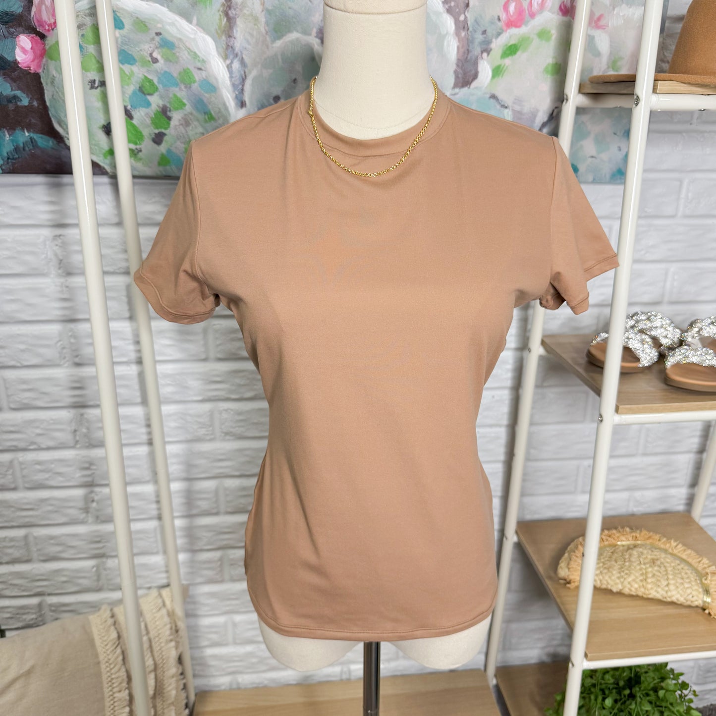 Pumiey Tan Nude Short Sleeve Shirt (L)