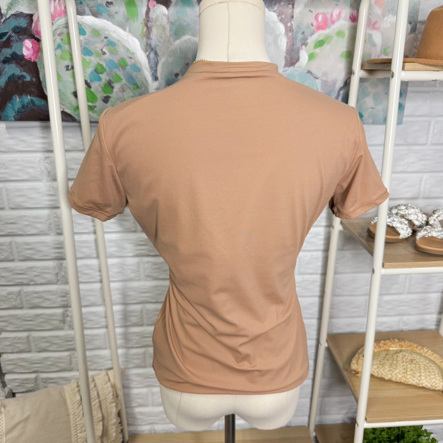 Pumiey Tan Nude Short Sleeve Shirt (L)