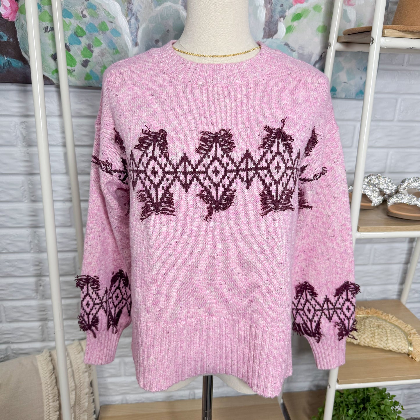 LOFT New Fringe Fair Isle Sweater (XS)