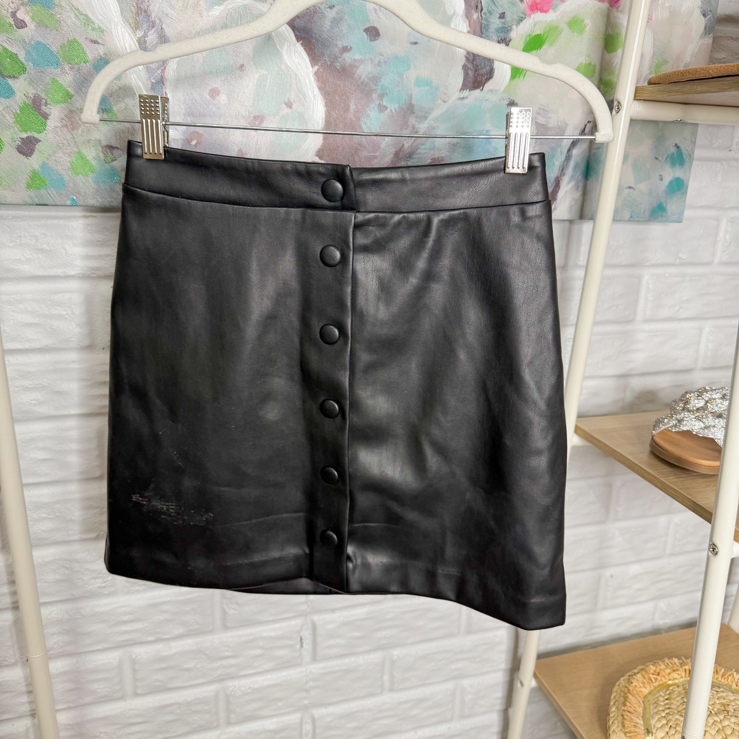 LOFT Faux Leather Snap Mini Skirt (0P)