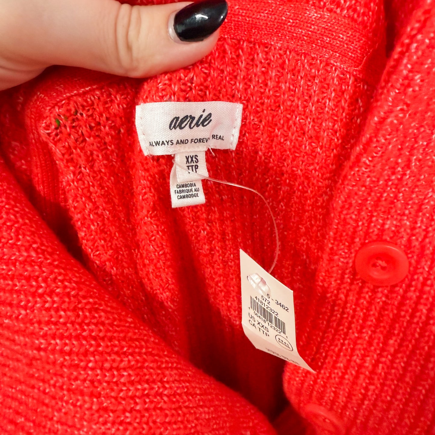 Aerie New Oversized Red Henley Pullover (XXS)