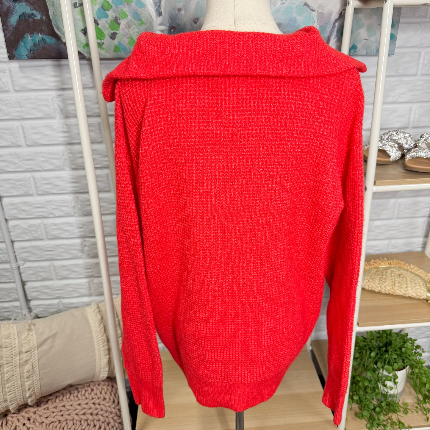 Aerie New Oversized Red Henley Pullover (XXS)