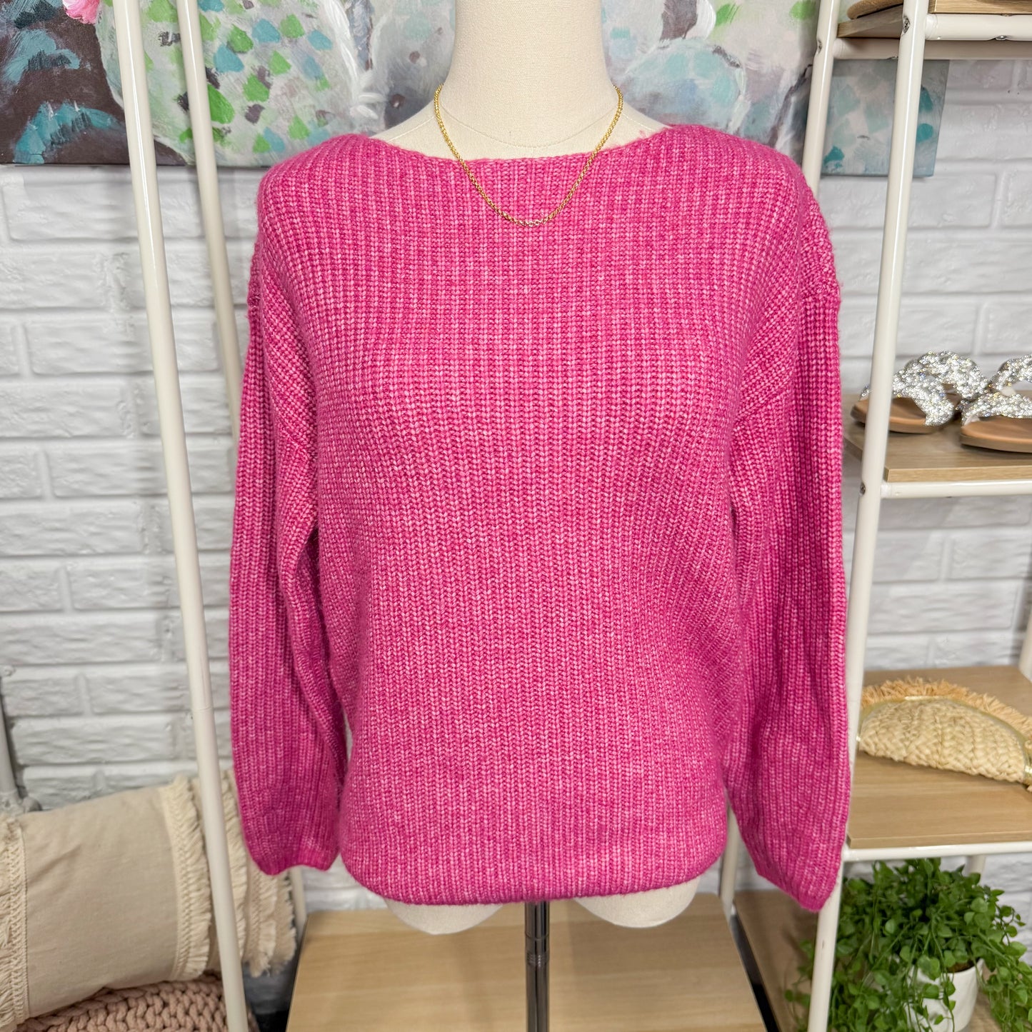 LOFT New Pink Knit Boatneck Sweater (XS)