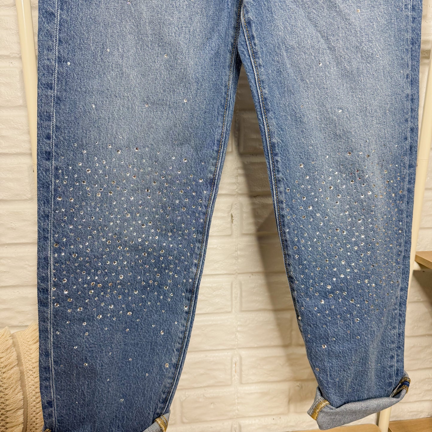 LOFT New Sparkle Fresh Cut High Rise Straight Jeans in Classic Mid Wash (24)