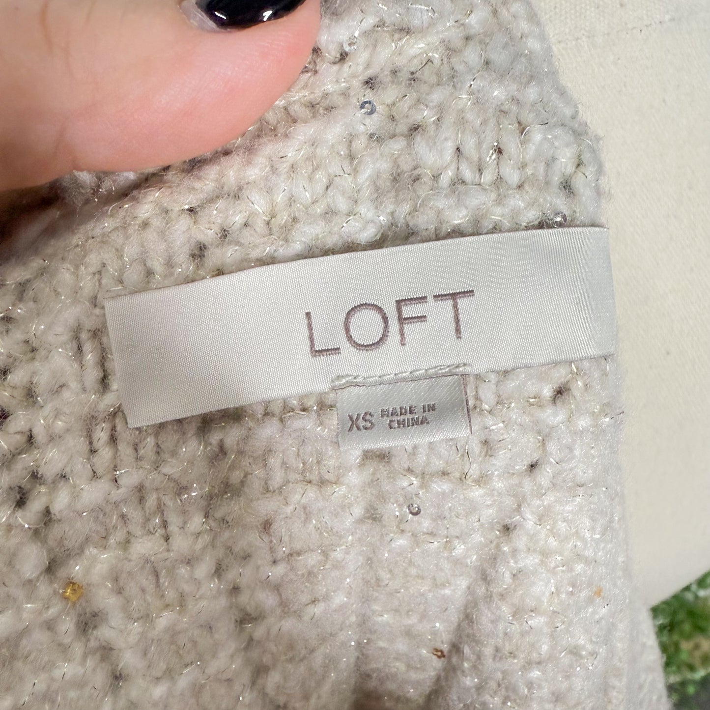 LOFT Sparkle Button Sequin V-Neck Pocket Cardigan (XS)