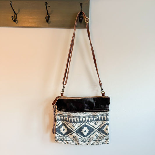 Myra Classic Leather Crossbody in Black / White / Multi