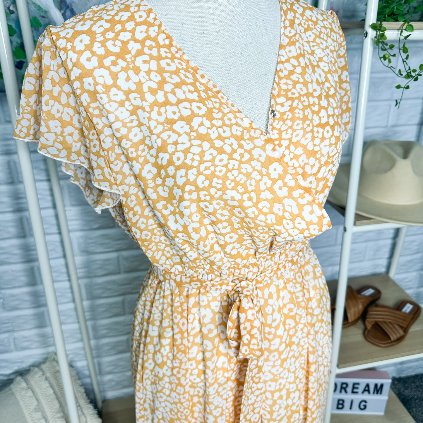 OWIN New Orange Leopard Print Maxi Dress Size Medium