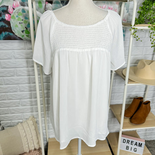 Miholl White Smock Short Sleeve Blouse Size Medium