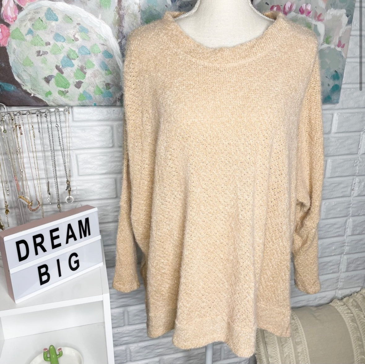 Pink Lily NEW Uncomplicate My Life Taupe Sweater
