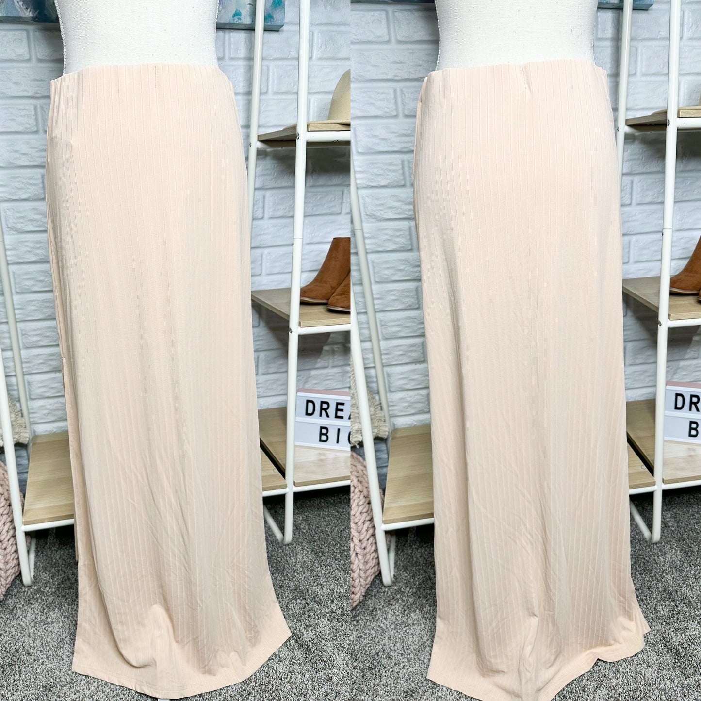 Pink Lily Honest Hour Beige Maxi Skirt Size Large