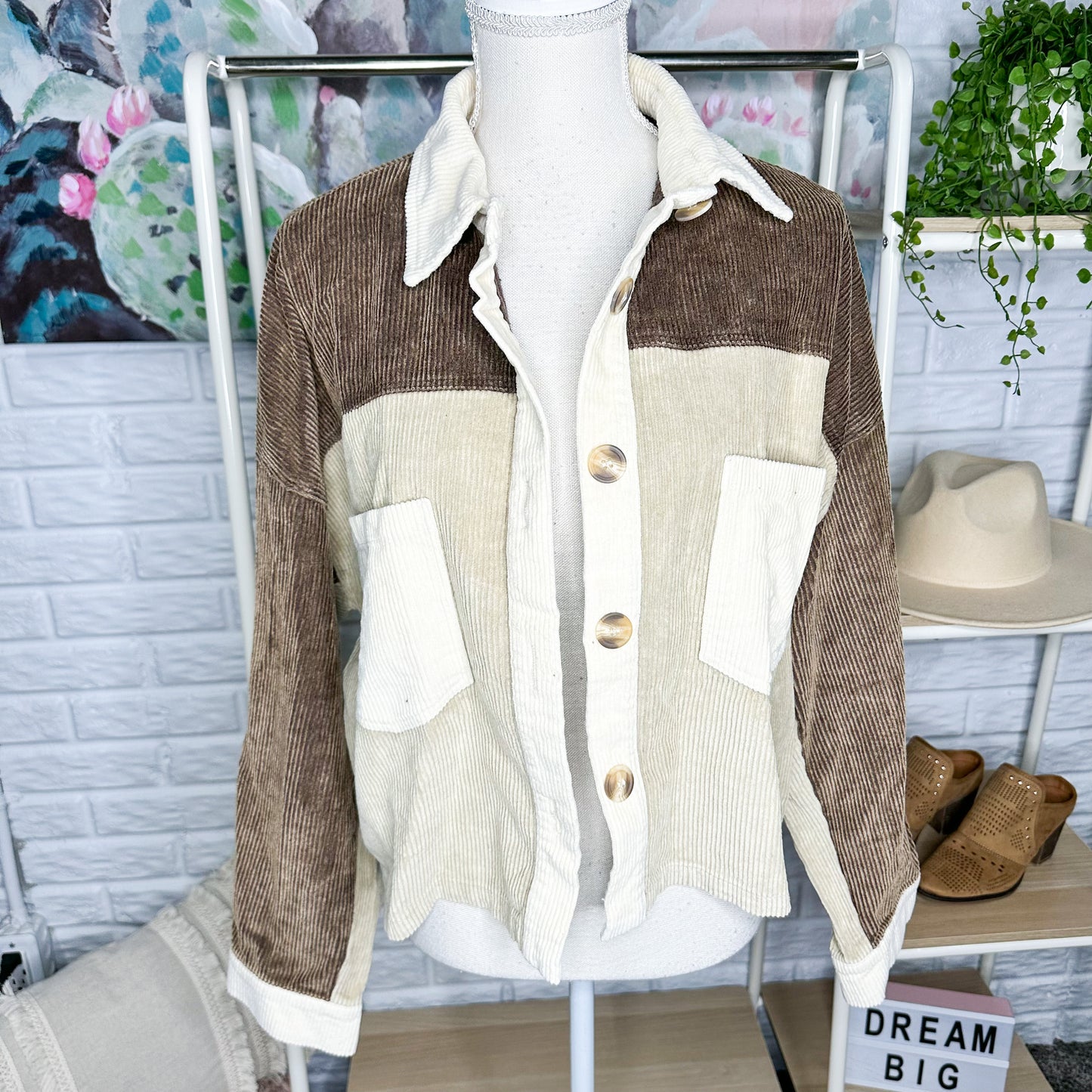 Bibi Corduroy Colorblock Brown Jacket Size Large