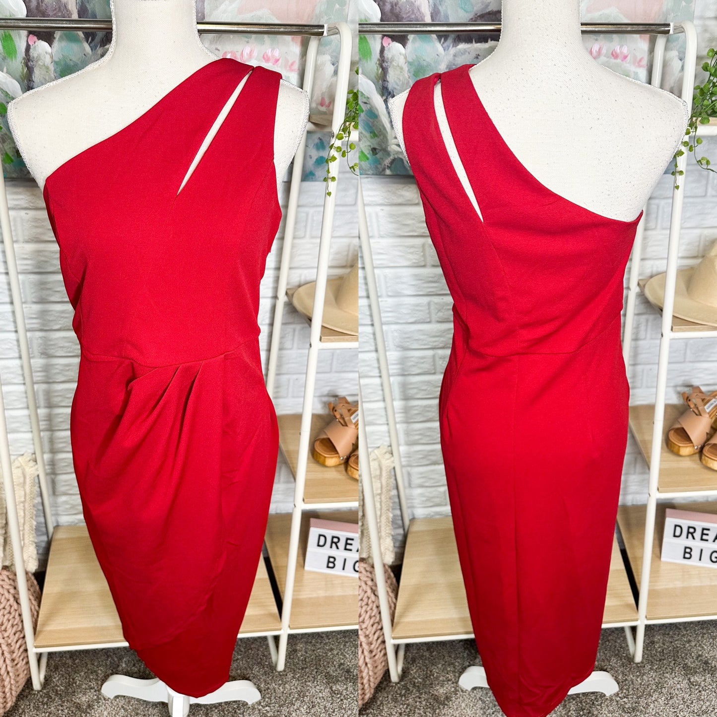 New Red One Shoulder Cutout Cocktail Dress Size Medium