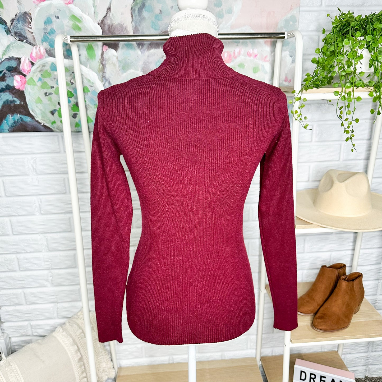 Prettygarden New Maroon Ribbed Long Sleeve Sweater Size Large