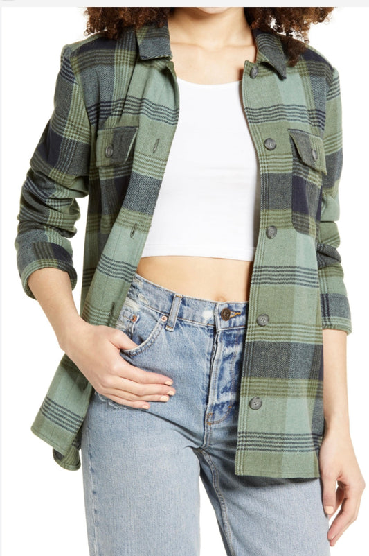 BP New Olive Plaid Shirt Blouse Size XS