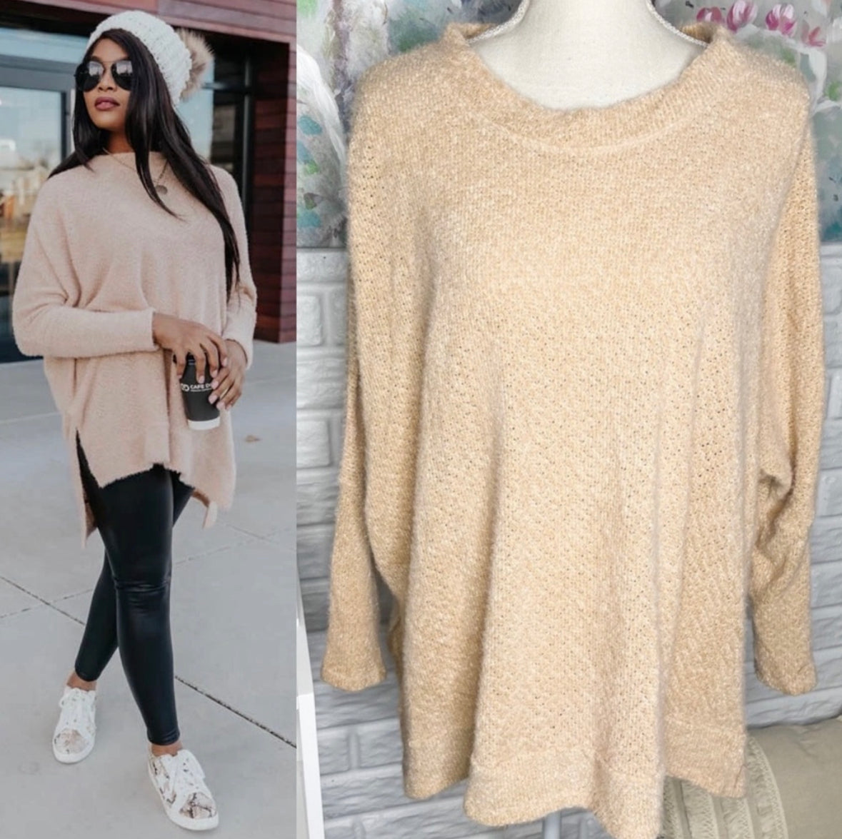 Pink Lily NEW Uncomplicate My Life Taupe Sweater