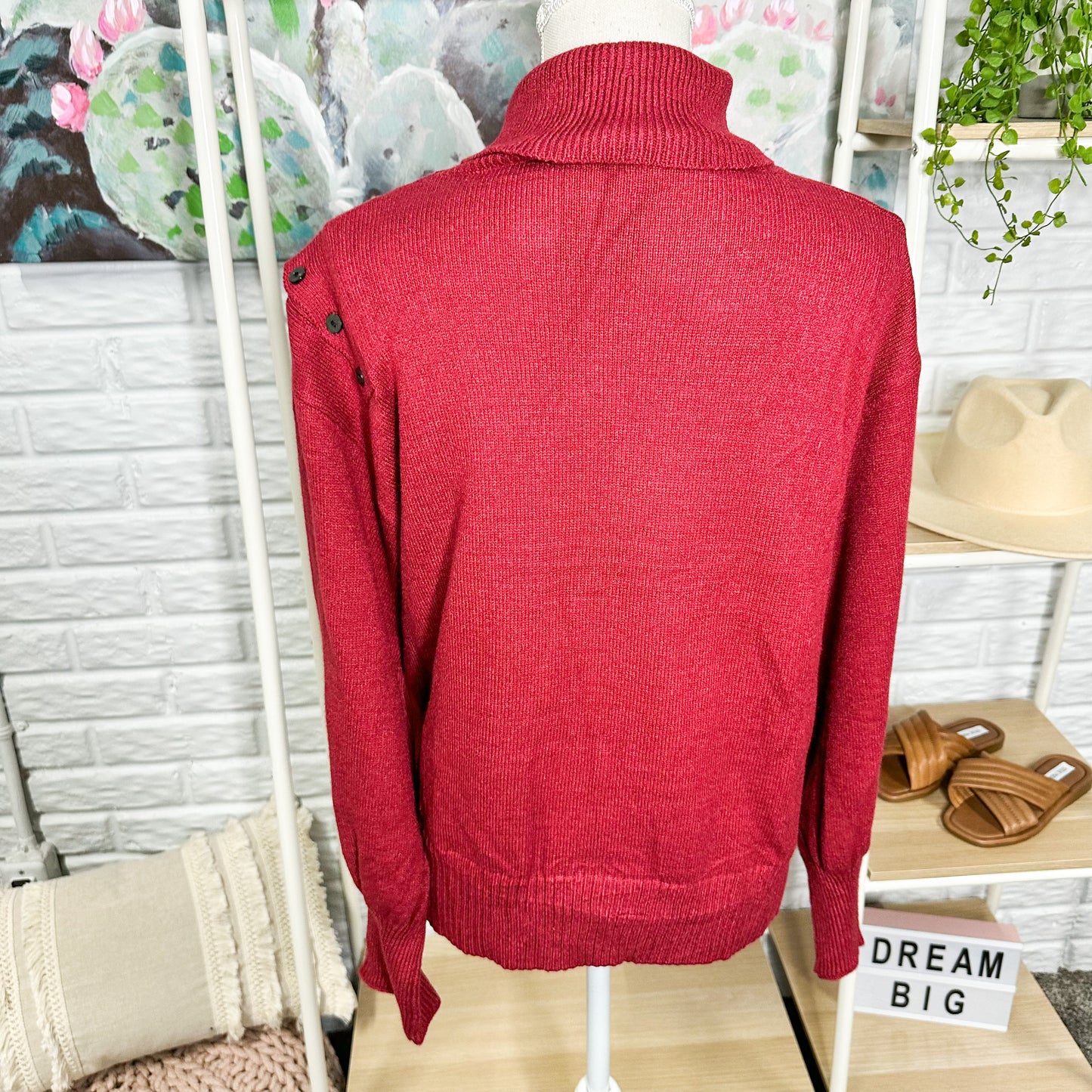Kirundo Red Cold Shoulder Turtleneck Sweater Size Large