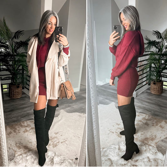 Prettygarden New Red Ribbed Winter Mini Dress Size XL