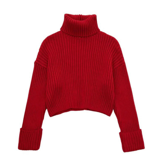 Goodnight Macaroon Red Yoyo Turtleneck Crop Sweater Size Large