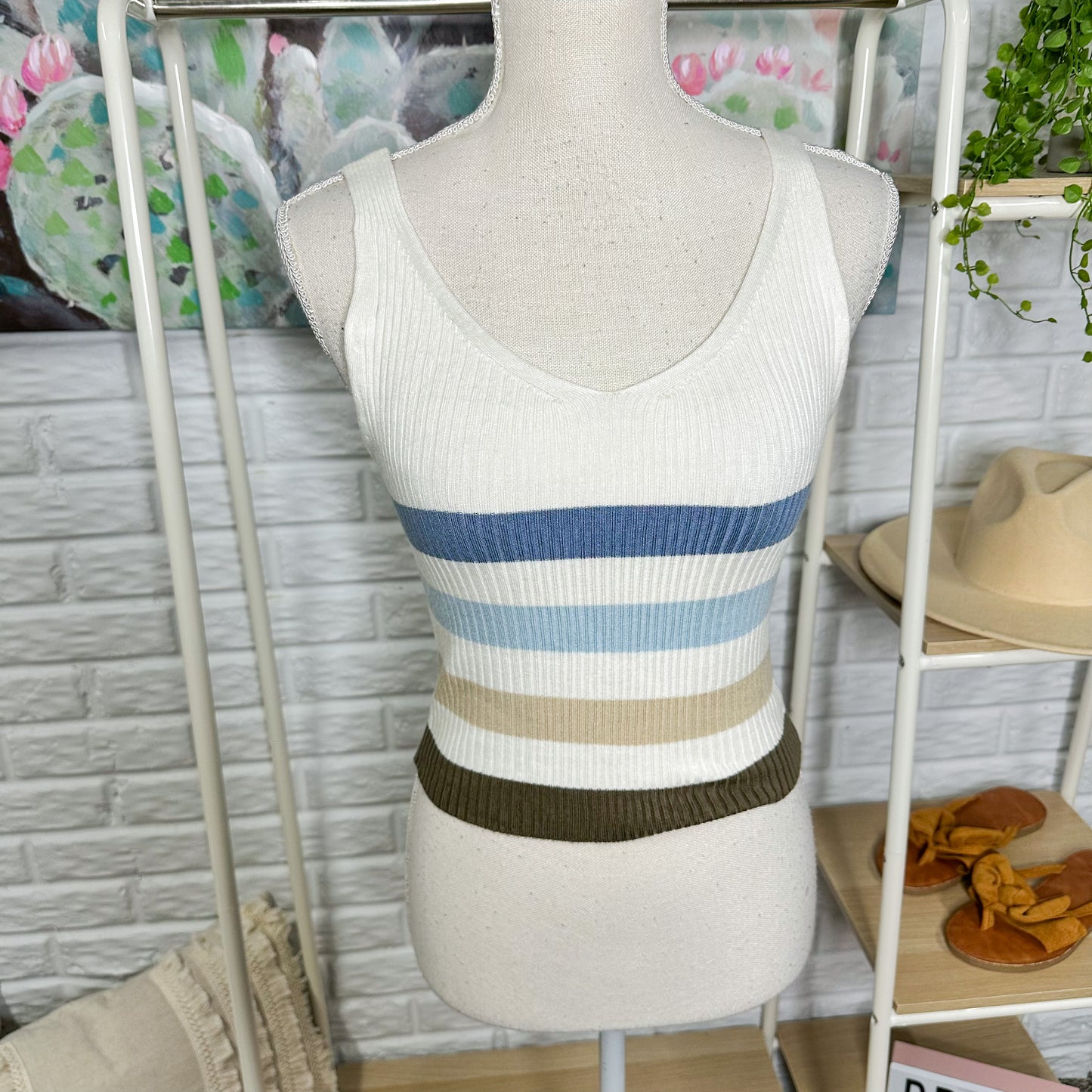 Active USA New Knit Striped Crop Top Size Medium